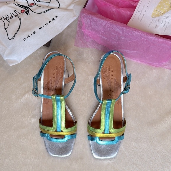 nib Chie Mihara ‘Pinyata Blue’ Metallic Sandal Heels size 8.5 - Picture 3 of 9